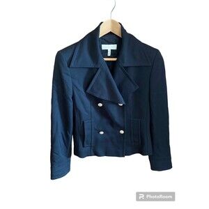 Escada Womens Wool Blazer Size 36 Double Breasted Shoulder Pads Lined Black